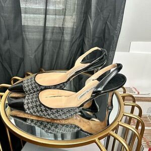 Manolo Blahnik Carolyne Houndstooth Slingback Heels